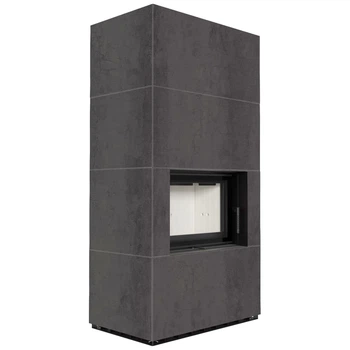 Камінна топка Kratki FLOKI BOX 8 kW Ø 160 в обудові з керамограніту ATURALI PIETRA DI SAVOIA ANTRANCITE BOCCIARDATA