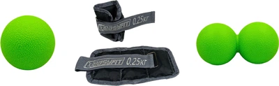 Набор Утяжелители EasyFit i-Lite 2 шт по 0.25 кг R-EF-WHT-0.25 (56000863) + Массажный мячик двойной EasyFit EF-2175-GN TPR 6.2х12.5 см Салатовый (56001985) + Массажный мячик EasyFit EF-2075-GR TPR 6 см Зеленый (56001978)