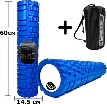 Масажний ролик-валик для МФР та йоги EasyFit Grid Roller v3.1 60 см ролер-масажер для спини, ніг, рук та шиї у чохлі EF-2037s-BL Синій (56003203)