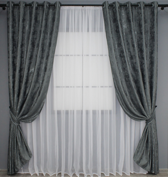 Комплект штор на люверсах VR-Textil Жаккард Sultan XO № 1123ш 150х250 см 2 шт Графітовий (37-0027)