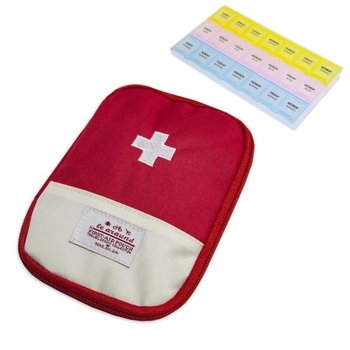 Комплект карманная аптечка красная 13х18 см и таблетница на 21 ячейку 12х21.5см (3 приема в день) (3000167-TOP-2)