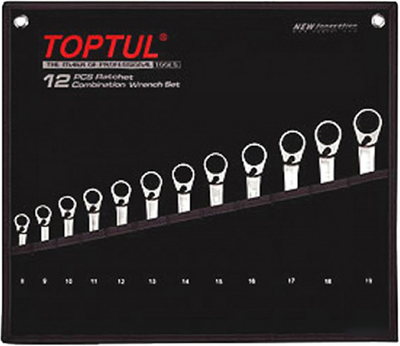 Набор ключей комбинированных с трещоткой реверсивных Toptul 8-19 мм 12 предметов (GPAQ1203)