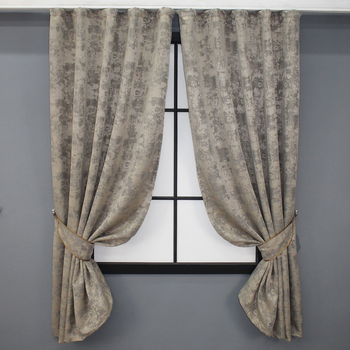 Комплект коротких штор VR-Textil Жаккард Sultan YL № 1208ш Бежево-сірий 130х170 см 2 шт (35-0009)