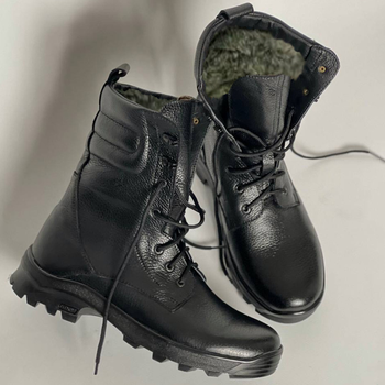 Зимние кожаные Ботинки Ястреб на меху до -20°C / Утепленные водоотталкивающие Берцы черные размер 39