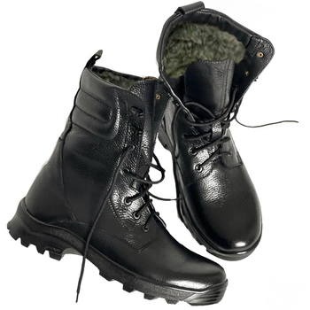 Зимние кожаные Ботинки Ястреб на меху до -20°C / Утепленные водоотталкивающие Берцы черные размер 40
