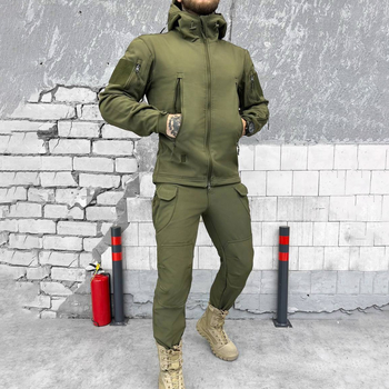Мужской костюм куртка + брюки с усиленными коленями softshell олива размер L