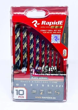 Набір кобальтових свердел по металу RapidE RED POINT 10шт Black Series (1,2,3,4,5,6,7,8,9,10) (НФ-00001597-13)