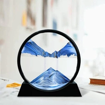 Песочная 3D картина антистресс стеклянная, круглая 18 см песочный пейзаж Синяя