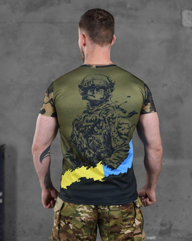 Армійська чоловіча футболка Ukrainian Army потовідвідна 2XL олива+мультикам (86521)