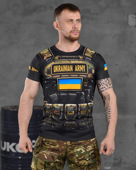 Армейская мужская футболка Ukrainian Army потоотводящая XL черная с принтом (86423)