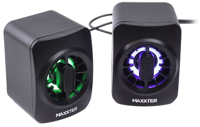 Колонки 2.0 Maxxter CSP-U005RGB Black, 2 x 3 Вт, пластиковий корпус, живлення від USB, RGB підсвічування