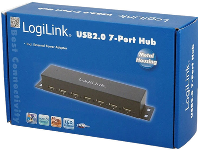 Hub USB LogiLink Metal USB 2.0 Type-A 7-portowy Black (4052792000924)