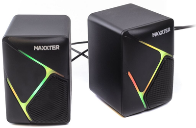 Колонки 2.0 Maxxter CSP-U004RGB Black, 2 x 3 Вт, пластиковий корпус, живлення від USB, RGB підсвічування