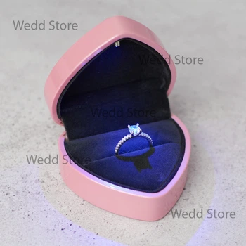 Коробочка для кольца с подсветкой led для предложения и свадьбы сердце EALING 45х65х70мм Pink шкатулка футляр для украшений признание