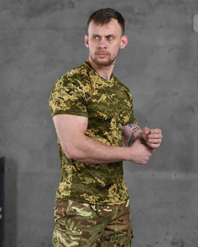 Тактическая мужская потоотводящая футболка с Гербом Украины L пиксель (86494)