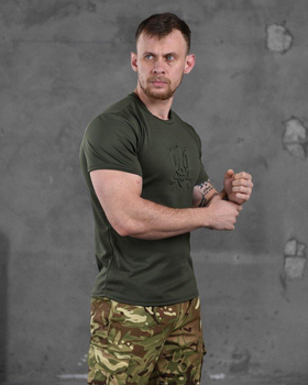 Тактическая мужская потоотводящая футболка с Гербом Украины XL олива (86497)