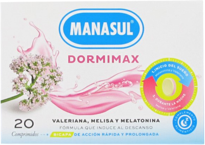 Suplement diety Manasul Dormimax with Valerian Melissa and Melatonin 20 szt (8470002019454)