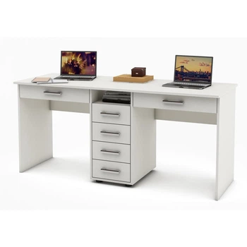 Компьютерный стол для двух детей с тумбой 164×60×75 см белый