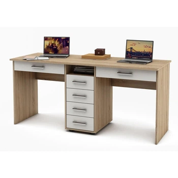 Компьютерный стол для 2 детей с надстройкой Kidsbunkbed 164 х 60 х 75 см дуб сонома белый
