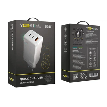 Сетевое Зарядное Устройство Yoki Led Series YK-65 GaN Ultra PD 65W, White
