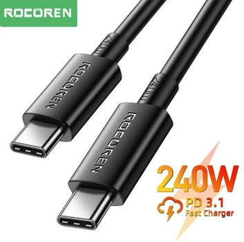 Кабель Rocoren Type-C (USB-C) Type C PD 240W 2м Чорний