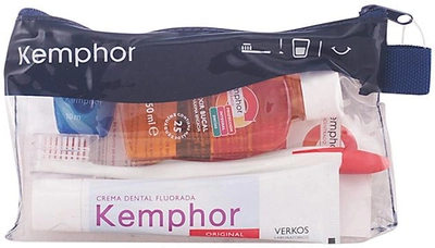 Zestaw do pielegnacji jamy ustnej Kemphor Travel Szczoteczka do zębów + Pasta do zębów z fluorem 25 ml + Nabłyszczacz 50 ml + Nić dentystyczna 10 m (8410496003300)
