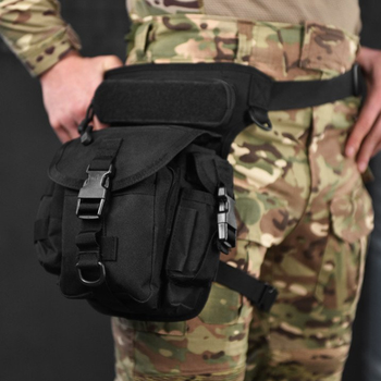 Поясна Сумка на ногу Cordura 1000D із 5-ма кишенями чорна розмір 30,5x12,5x22,8 см