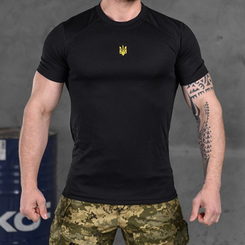 Мужская потоотводная Футболка с вышивкой Герб Украины черная размер S