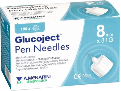 Игла для шприца Menarini Glucoject Insulin Needle 31G x 8 мм 100 шт (8012992440315)