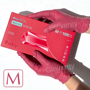 Перчатки нитриловые MediOK Ruby розмір M бордового кольору 100 шт