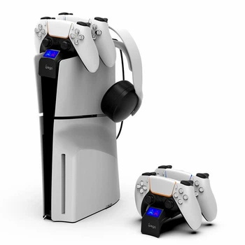 Док-станция подставка для консоли и геймпадов для PS5/PS5 Slim iPega PG-P5S016 с подсветкой white
