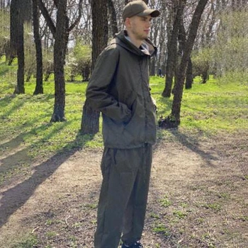 Мужской влагозащитный Костюм Куртка + Брюки / Маскировочный Комплект Oxford олива на рост 185-200 см