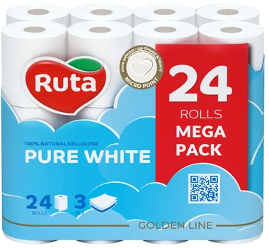 Туалетний папір Ruta Pure White 3 шари 24 рулони (4820202892038)