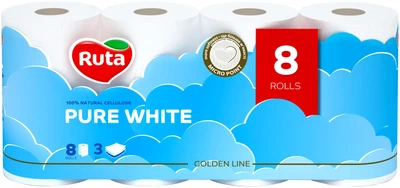 Туалетний папір Ruta Pure White 3 шари 8 рулонів (4820023747555_1)