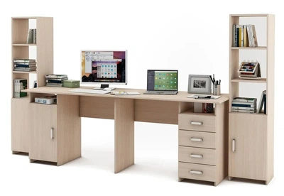 Компьютерный стол с пеналом для 2 детей Kidsbunkbed 278 х 60 х 149 см цвет дуб молочный
