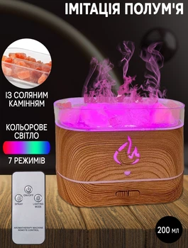 Соляной увлажнитель воздуха с имитацией пламени Air Purifier WITH ROCKS-UV2 разноцветная подсветка Дерево