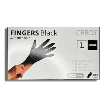 Перчатки нитриловые CEROS Fingers Black, 100 шт (50 пар), L