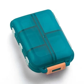 Герметичная таблетница / органайзер / контейнер для таблеток и лекарств, 10 отделений, зеленая (80218173)