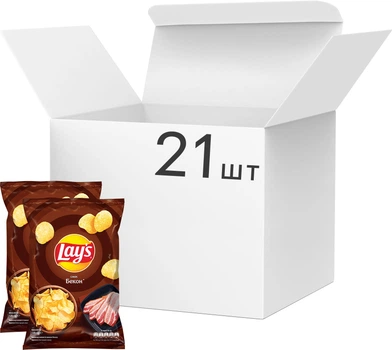 Упаковка чипсів картопляних Lay's зі смаком бекону 120 г х 21 шт (2.52 кг) (4823063125413)