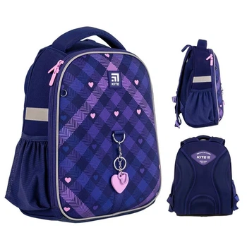 Рюкзак школьный Kite Check and Hearts каркасный для начальной школы на рост 115-130 см, 35x26x13.5 см, 866г, K24-555S-1