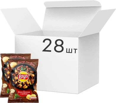 Упаковка чипсів картопляних Lay's зі смаком м'ясної пательні з грибами 60 г х 28 шт (1.68 кг) (4823063127448)