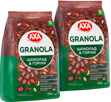 Упаковка гранолы АХА хрустящая с шоколадом и орехами 330 г х 2 шт (4820237692825)