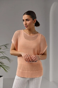 Жіночий в’язаний топ-жилет вільного крою TrikoBakh 42-50 Персиковий (tb21174)