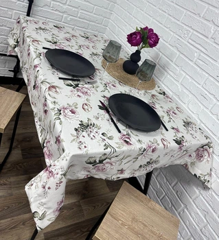 Скатертина водовідштовхувальна (з тефлоновим покриттям) Peonies 100х150 см Білий