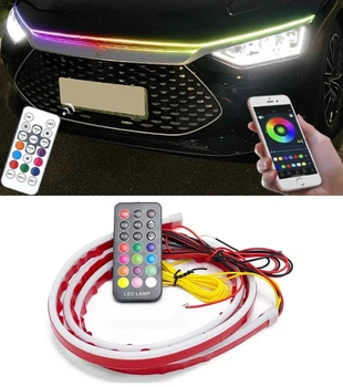 Динамічне підсвічування капота 150см RGB 12-24V гнучка різнокольорова стрічка bluetooth управління
