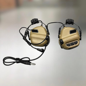 Навушники тактичні Earmor M32H, активні, з кріпленням на шолом і знімним мікрофоном, NRR 22, колір Койот