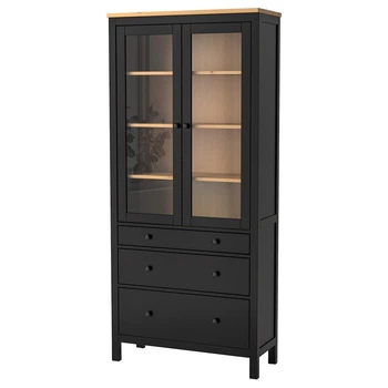 Шафа зі скляними дверц та 3 шухляд IKEA HEMNES ХЕМНЕС, чорно-коричневий, 504.522.97