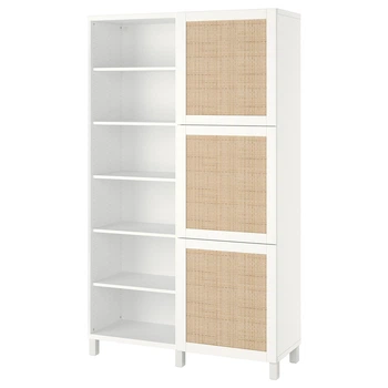 Комбінація для зберігання з дверцятами IKEA БЕСТО, білий Студсвікен, біла плетена тополя, 120x42x202 см,