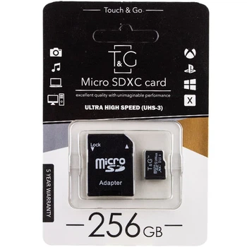 Карта памяти T&G microSDXC (UHS-3) 256 GB class 10 (с адаптером) Черный 47829