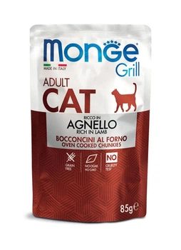 Влажный беззерновой корм Monge Cat Grill Wet Adult, с ягненком, 85 г